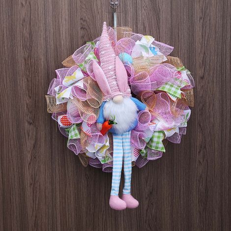 Guirlande De Pâques - Lapin En Tissu Doux Sur Guirlande En Feuillage Artificiel - Décor Extérieur Résistant Aux Intempéries - Ruban Festif Inclus - 42 x 54 cm - Rose (1/4)