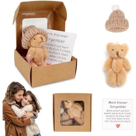 Pocket Hug Positive Mini-Teddybär, in einer Schachtel, Mini-Teddybär, mit inspirierender Karte, kleine positive Geschenke für Kolleginnen, Freundinnen und Frauen (1/5)