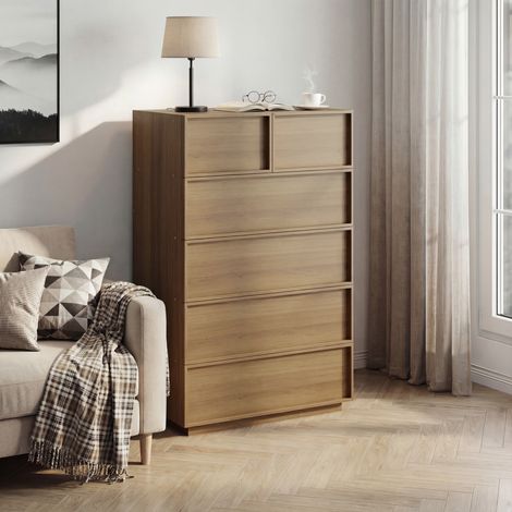 Cassettiera a 6 cassetti 80 x 48 x 127 cm, rovere, guide metalliche e antiribaltamento HAVRYA (1/5)