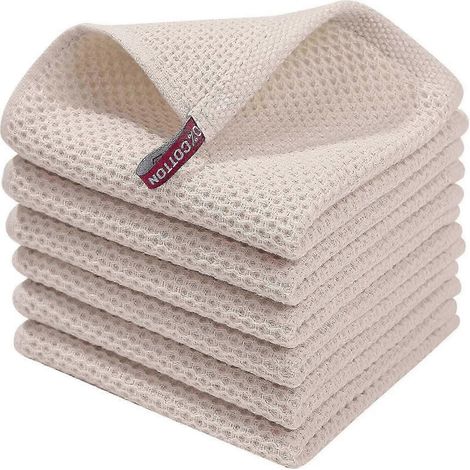 Lot de 6 torchons de cuisine en coton éponge 100% absorbant, chiffons à vaisselle avec passant de suspension pour séchage rapide (1/5)