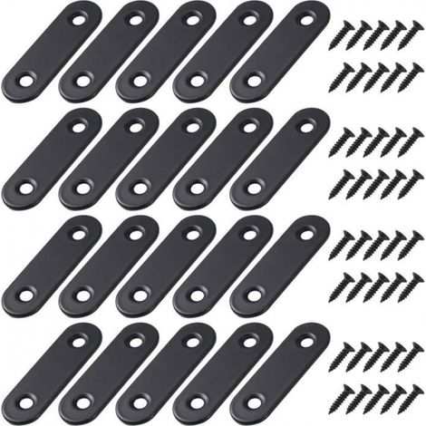 Lot de 20 équerres de fixation plates en L 56 x 16 mm, noires, avec vis, pour meubles et armoires (1/5)