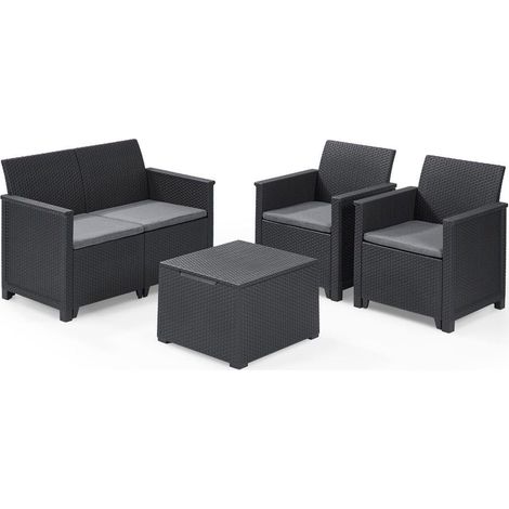 Salottino da Esterno Emma Lounge Set in Resina Effetto Rattan 4 Pezzi (1/5)