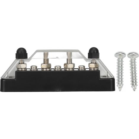 Bloc de distribution électrique avec barre omnibus et 2 vis de connexion pour batterie, compatible avec voitures, bateaux et applications marines.
