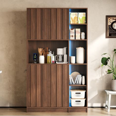 Credenza cucina alta LED RGB, prese 2 AC + 2 USB, MDF noce 105 x 40 x 180 cm OKWISH (1/5)