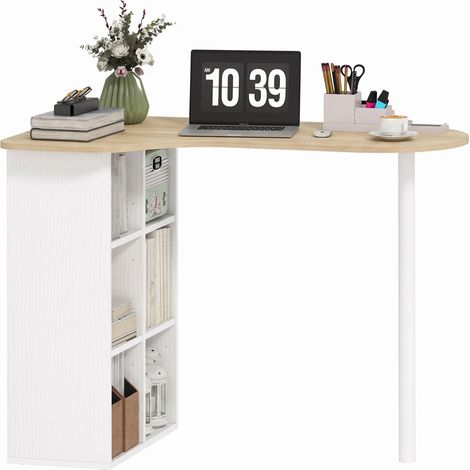Bureau d'Ordinateur Forme Libre, Plateau Bois 100 x 59 cm, Finition Chêne, Bureau, Maison, Chambre, Salon, Travail, Étude, Contours Originaux (1/5)