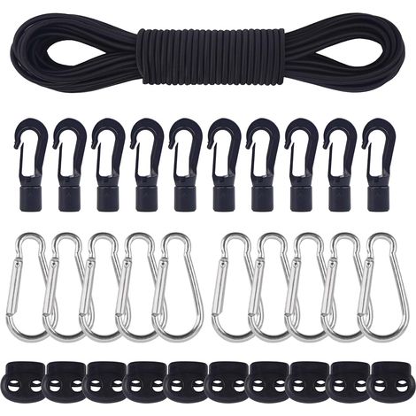 20M Tendeur Elastique avec Mousqueton Crochet Bouchon pour Bache Corde Élastique Diamètre 5mm Sangle Elastique 10 Mousqueton 10 Crochet et 10 Bouchon de Cordon pour Camping Transport Kayak (1/5)