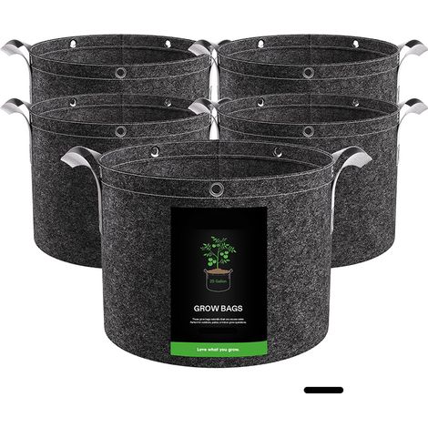 Sac de culture 5×26l, sac de culture non tissé, sac de culture avec poignée et gants, sac de culture de pommes de terre, pot de culture de pommes de terre, tomates, fraises, plantes, fleurs (1/4)