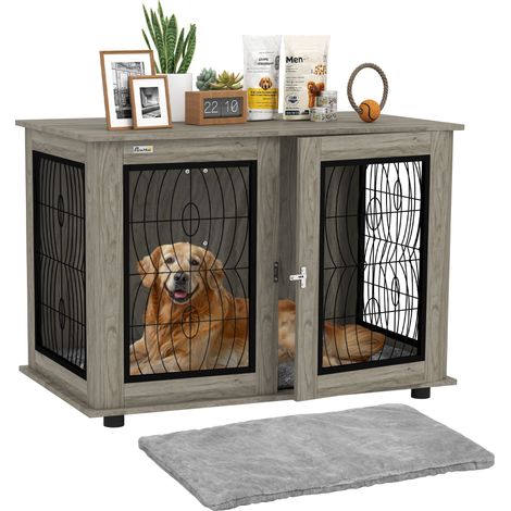 PawHut Dog Crate Furniture, End Table for Dogs w/ Cushion 118L x 75W x 82Hcm (1/5)