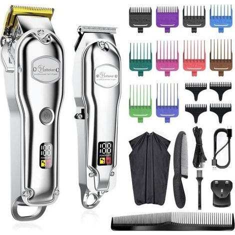 SURKER - Tondeuse à cheveux pour hommes - Tondeuse à barbe sans fil - 14 peignes de guidage - Marron/Noir (1/4)