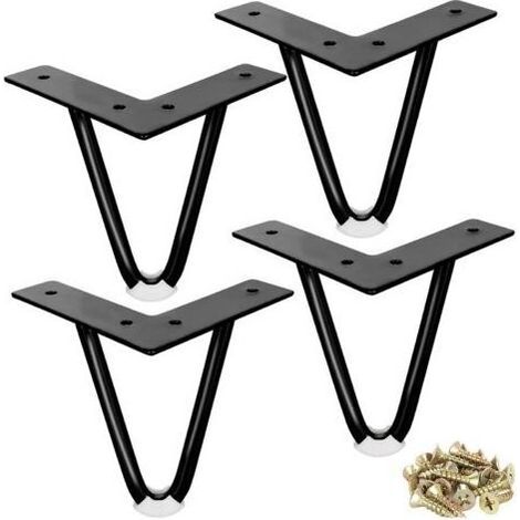 ASelected Lot de 4 Pieds en épingle à Cheveux en métal Robuste avec vis de Protection de Sol en Caoutchouc pour Armoire, Armoire, Table de Chevet, Placard, canapé café, 10 cm, Noir (1/5)