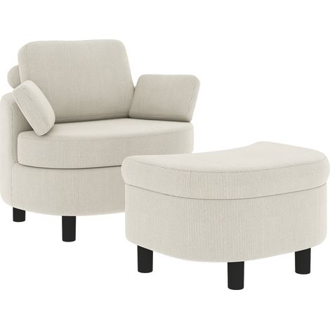 Fauteuil, chaise longue avec pouf de rangement, coussins blanc crème (1/5)