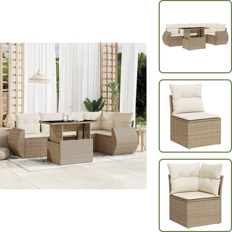 Salon de jardin avec coussins 6 pcs beige résine tressée - Ensemble Salon De Jardin - Meuble Extérieur - Jardin Design - Mobilier Résistant Aux Intempéries - Chaise Longue Pliable (1/5)