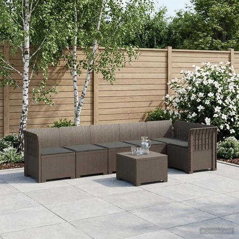 Canapé de Jardin Modulable 6 Places en PP Aspect Rotin avec Coussins Gris Clair - PANGIVO (1/5)