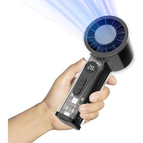 Ventilador portátil de bolsillo con sistema de refrigeración integrado, batería de 4000 mAh, pantalla LED, función turbo de alta velocidad, carcasa transparente. Ideal para viajes, verano, conciertos  (1/5)
