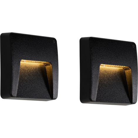 Set mit 2 schwarzen quadratischen Außenwandleuchten inkl. LED IP65 - Gem