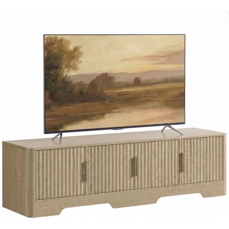 Meuble TV - HOMCOM - jusqu'à 60 pouces - 4 portes cannelées et étagères réglables - bois - 140 x 40 x 40 cm - chêne (1/5)