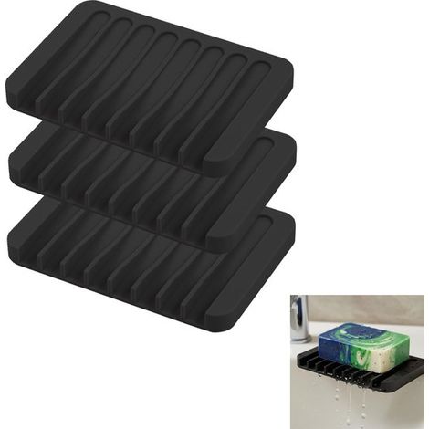 Porte-savon 3 pièces avec système d'évacuation d'eau, porte-savon antichoc, porte-savon facile à nettoyer, égouttoir à savon, plateau à savon en silicone pour ranger le savon (1/5)
