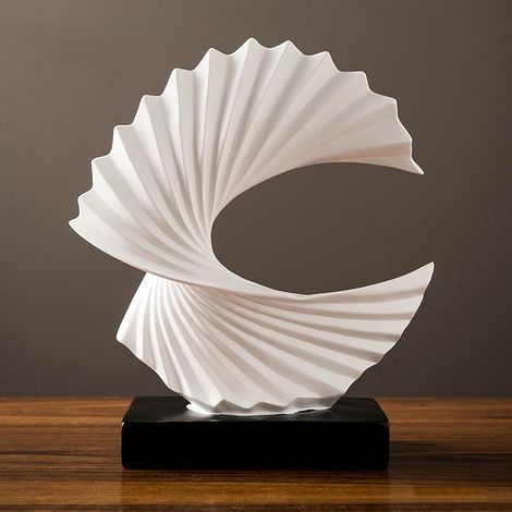 Abstrakte Skulptur „Modern Day Accents“, schwarzer Sockel, Meereswelle, Tischdekoration, elegante Dekoration für Wohnzimmer, Schlafzimmer, Büro, Schränke, Weiß, Höhe 28 cm (1/5)