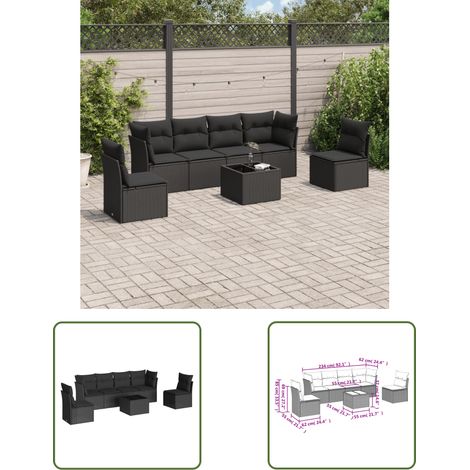 The Living Store Salon de jardin 7 pcs avec coussins noir résine tressée - Ensemble Salon De Jardin - Mobilier De Jardin - Salon De Jardin Design - Meubles De Jardin Résistants - Canapé D'extérieur (1/3)
