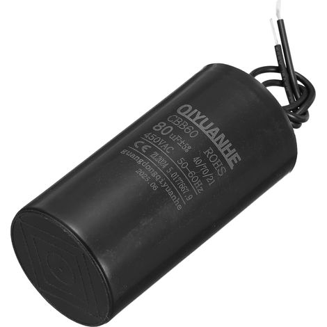 Condensateur 80uF 450V AC 2 Fils 50/60Hz Condensateur de Démarrage du Moteur Cylindrique 50x100mm pour Compresseur d'Air et Pompe à Eau, Noir (1/5)