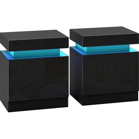 Set 2 Comodini 45x35x52 cm LED a 16 Colori e 4 Modalità con 2 Cassetti in Legno Nero (1/5)