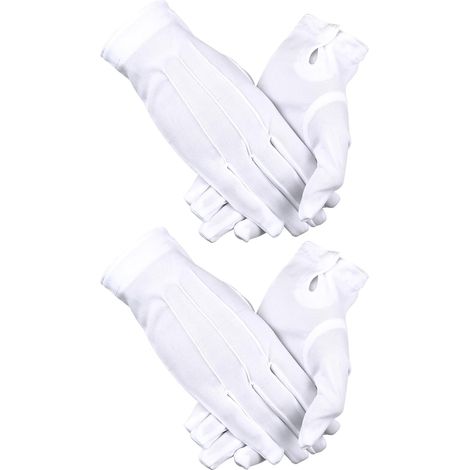 2 paires de gants blancs en coton et nylon avec fermeture à bouton, compatibles avec les costumes de parade, smokings et gardes d'honneur de la police. (1/5)