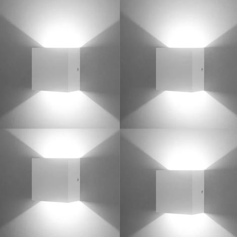 Vier LED-Wandleuchten für den Innenbereich, nach oben und unten verstellbar, 6 W, weiß.