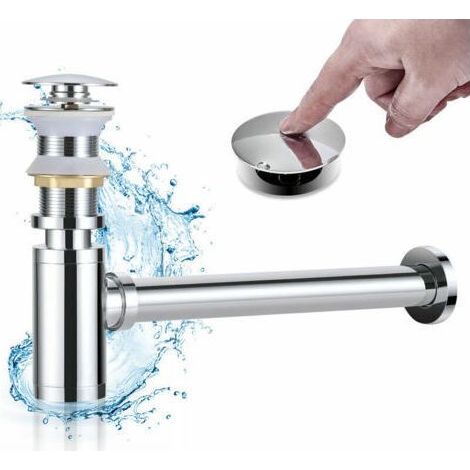 LaBlanc - Siphon Lavabo avec Bonde Lavabo Pop-up sans Trop-plein, Ensemble Vidage et Siphon Salle de bain, Kit Siphon Bonde Lavabo Design Automatique en Laiton Massif, Chrom (1/5)