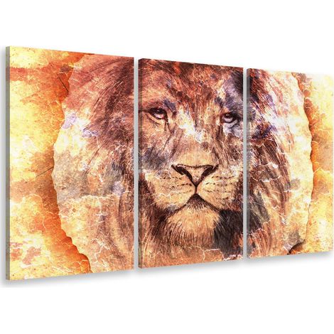 Tableau triptyque portrait artistique de tête de lion - 90x60 cm Toile imprimée (1/5)