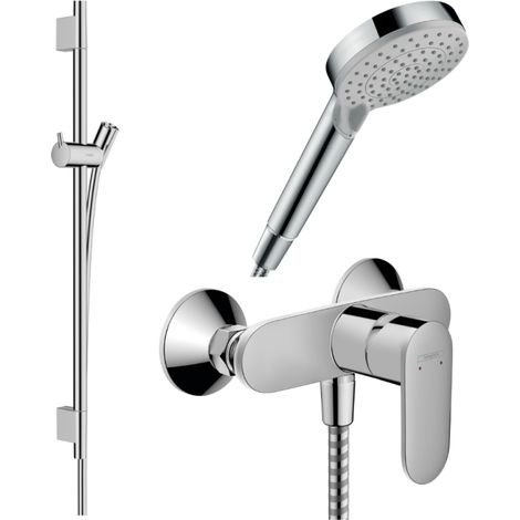 Pack mitigeur douche mécanique HANSGROHE Vernis Blend + Barre Unica S Puro + flexible + Pommeau Vernis Blend Vario chromé