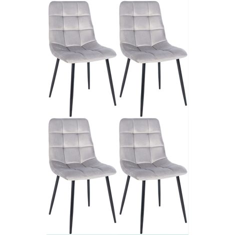Juego de 4 sillas de comedor de estilo moderno y confortable en tela de terciopelo gris y metal negro 100001785 (1/5)