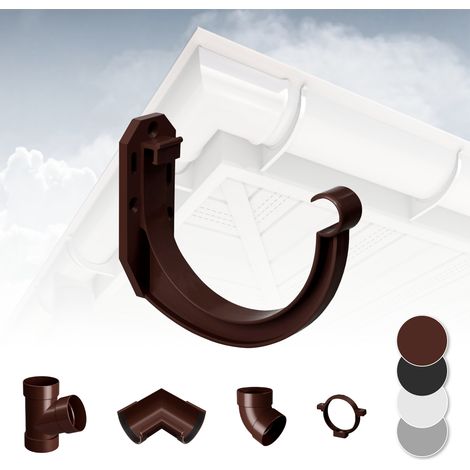 Sistema di grondaie - 90mm in plastica PVC, selezione di componenti - RainWay 90: Marrone, Staffa per grondaia