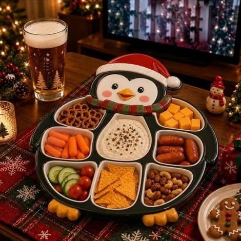 Servierplatte für Weihnachtssnacks - Unterteilte Festtags-Vorspeisenplatte - J -