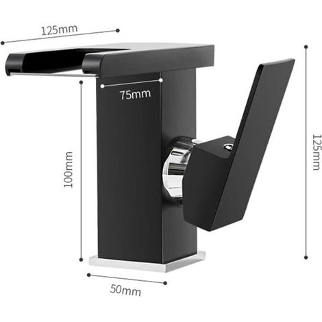 LED-Wasserfall-Waschtischarmatur (Schwarz), modernes, elegantes Design, Mischbatterie aus goldfarbenem Messing, Warm- und Kaltwasseranschluss, 3 Farbwechsel (1/5)