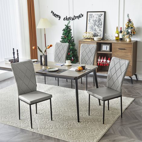 WOLTU 4er Esszimmerstühle mit hohe Rückenlehne Küchenstuhl Polsterstuhl gepolsterter Stuhl aus Kunstleder Metallbeine für Esszimmer Küche Wohnzimmer belastbar 150kg Grau (1/5)