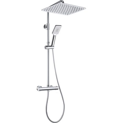 Colonne de Douche avec Robinetterie Thermostatique Mitigeur Ensemble de Douche en acier inoxydable avec Pommeau de douche Effet Pluie et Douchette (35  25cm, Chromée) (1/5)