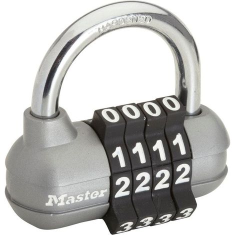 Master Lock – Cadenas à combinaison 4 chiffres – Corps en métal 64mm – Anse en acier cémenté 7mm – Résistant à la coupe et au sciage