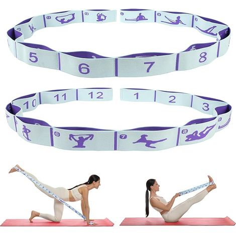 2pcs Sangle d'étirement élastique pour yoga avec boucles, sangles extensibles pour thérapie physique, Pilates, bandes élastiques d'exercice, sangles d'étirement des jambes, bandes de résistance