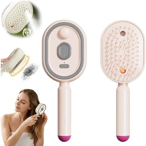 Nouvelle brosse vapeur électrique 2026, brosse vapeur pour cheveux, lisseur vapeur rechargeable, brosse démêlante à vapeur, réduit les frisottis, nourrit les cheveux, antistatique (rose) (1/5)