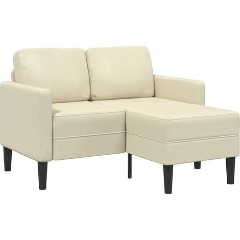 Canapé Sofa 2 places avec méridienne en L crème 125 cm similicuir (1/5)