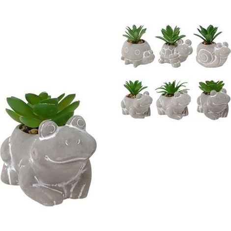 TrAdE Shop Traesio - Set 12pz Vaso Forma Di Animali Con Piantina Grassa Sintetica Assortita Decorativa 696577 - (1/2)