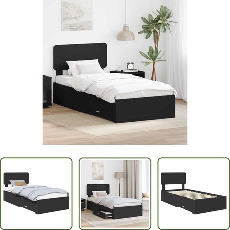 vidaXL Holz Bettgestell - Bettrahmen mit Kopfteil Schwarz 75 x 190 cm Holzwerkstoff (1/5)