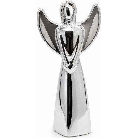 Angelo in ceramica color argento, 10,2 x 6,5 x 23 cm