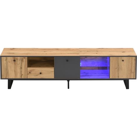 Mobile TV lowboard con LED e ripiani in vetro 190x40x50 cm legno antracite (1/5)