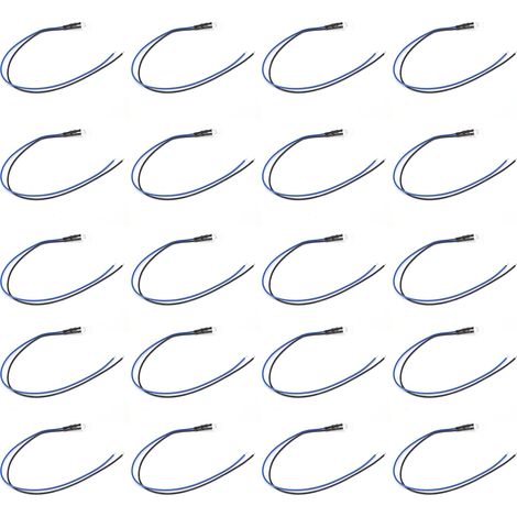 Lot de 20 LED 5 mm 12 V à luminosité constante, à broches rondes, haute luminosité, à montage traversant, blanc/bleu (1/5)
