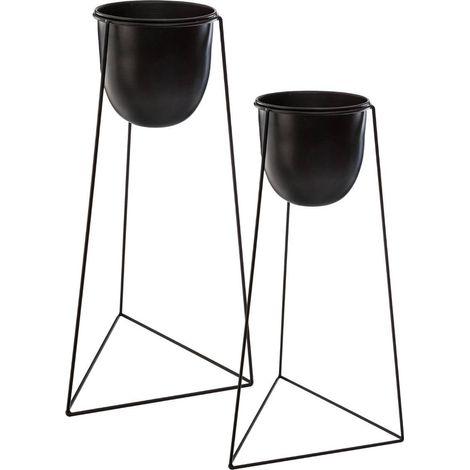 Atmosphera – Lot de 2 pots noirs sur trépied avec supports en métal – Dimensions S : 25x22x48cm, M : 27x24x60cm – Décoration moderne pour salon (1/5)