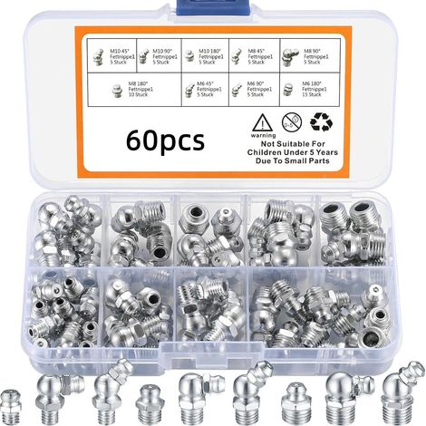 Jeu de 60 graisseurs métriques, M6 M8 M10 droits et coudés, adaptés aux pistolets de lubrification mécanique (1/5)