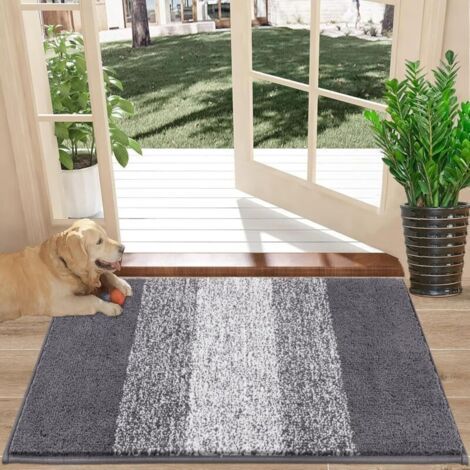 Felpudo de microfibra para interiores, resistente al polvo, antideslizante, lavable a máquina, superabsorbente, para mascotas y perros, gris, 40 x 60 cm (1/4)
