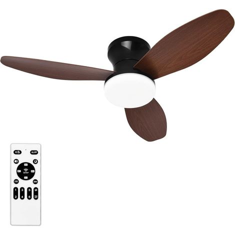 Ventilateur de plafond 88 cm en bois brun avec LED dimmable, télécommande, 6 vitesses et rotation inversée – Salon/Chambre (1/5)