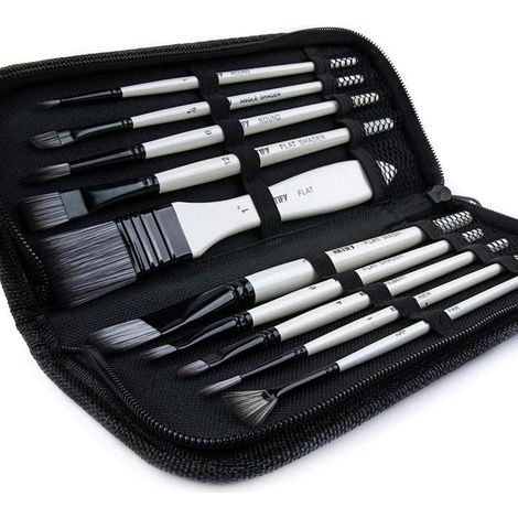 Pinselset mit Tragetasche, ideal für Acryl-, Öl- und Aquarellfarben. (1/5)